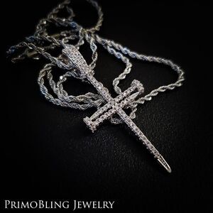 Lab Simulated Diamond Nail Cross Necklace